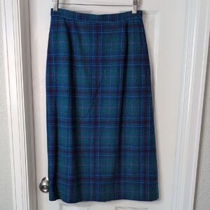 Pendleton Plaid Vintage Wool Skirt in Blue and Green